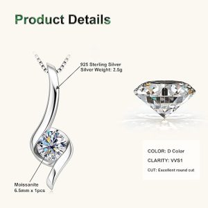 Beautiful Moissanite Necklace Infinity Pendant 1CT Gemstone 2