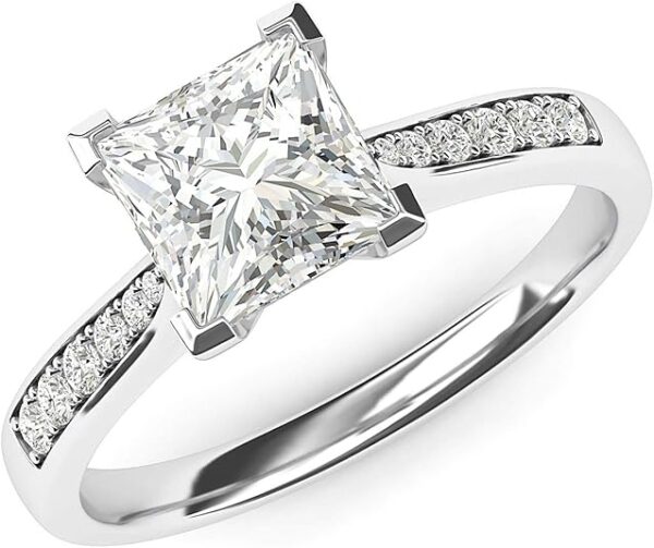 Radiant 1.5 Carat Moissanite Ring Princess Cut Design left angle